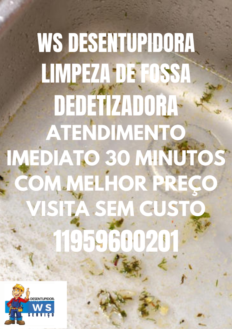 banner ws desentupidora limpeza de fossa dedetizadora com um imagem de pia entupida ao fundo