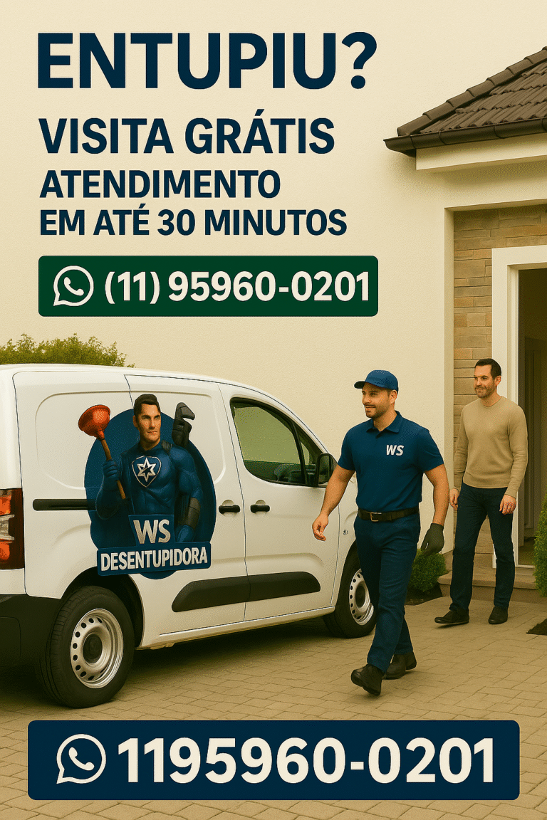 **Texto alternativo da imagem:** Banner promocional da WS Desentupidora. Na parte superior está escrito 