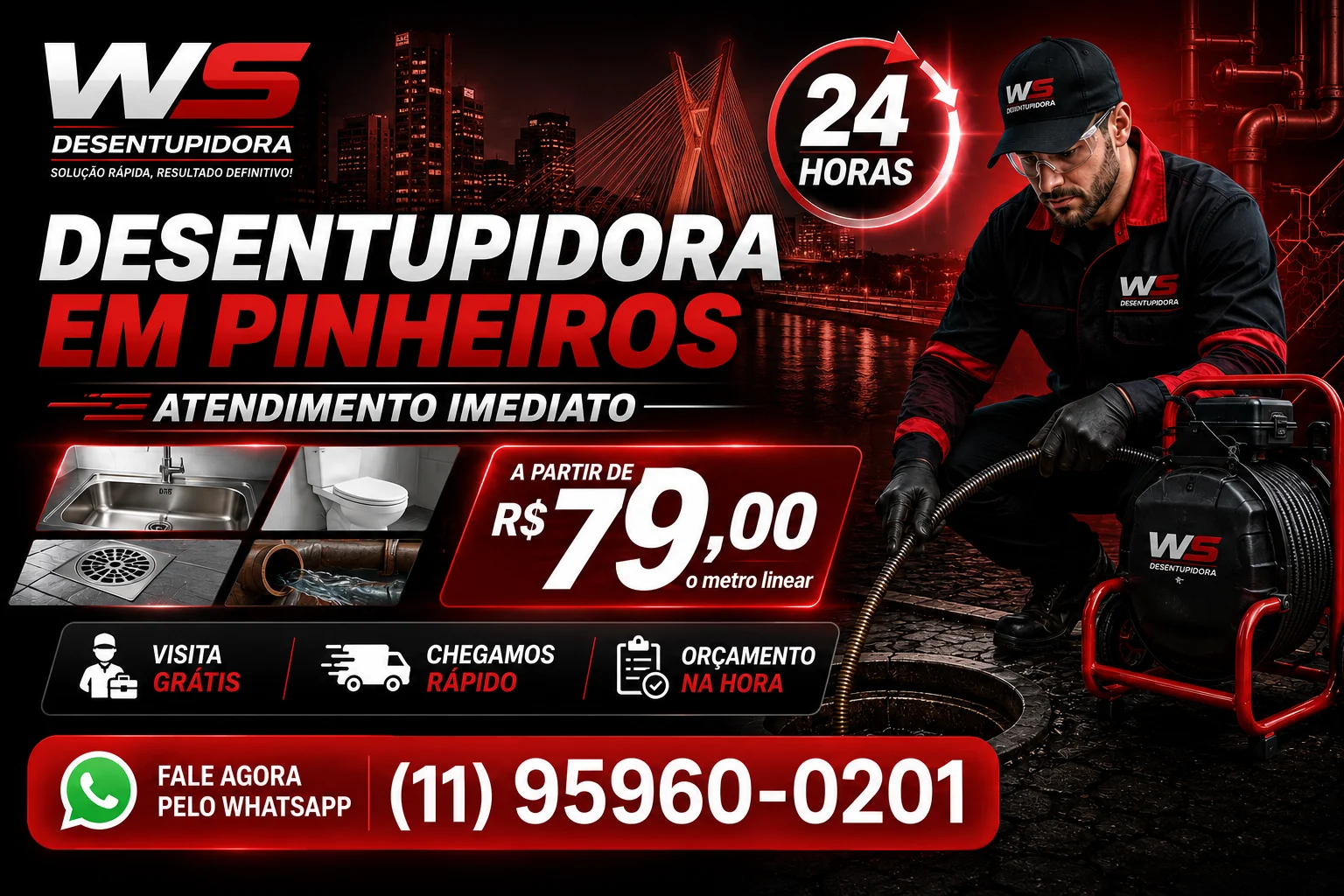Desentupimento em Pinheiros menor preço para pia, ralo, vaso e esgoto