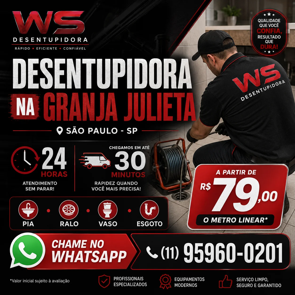 Desentupimento na Granja Julieta para pia de cozinha entupida