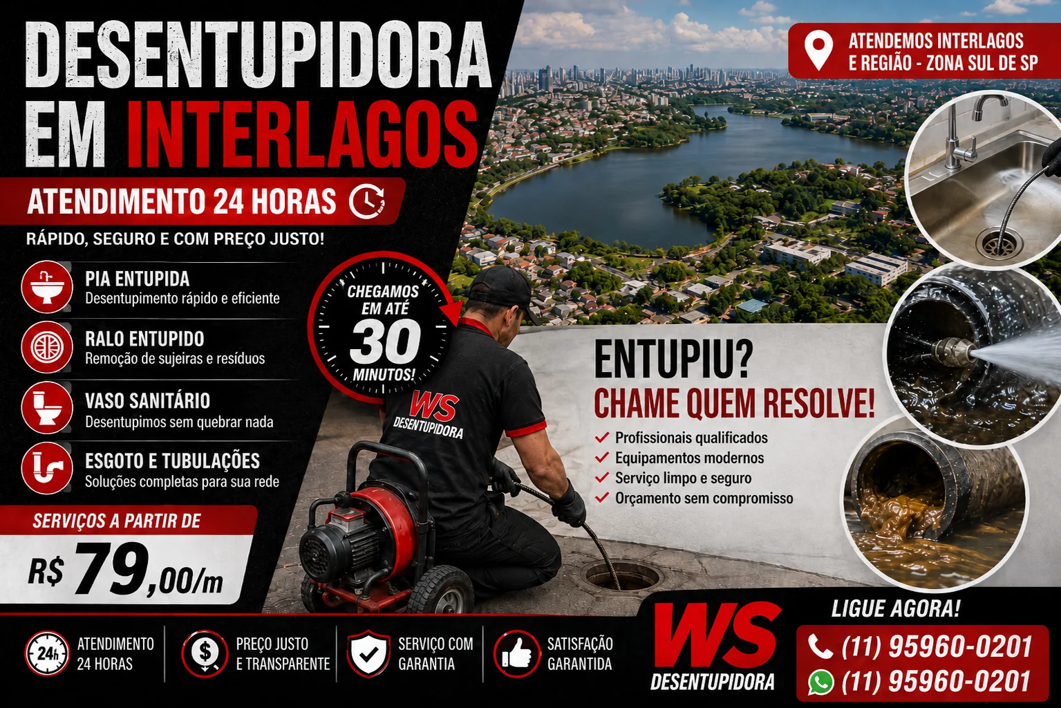 Desentupimento em Interlagos com atendimento rápido da WS Desentupidora