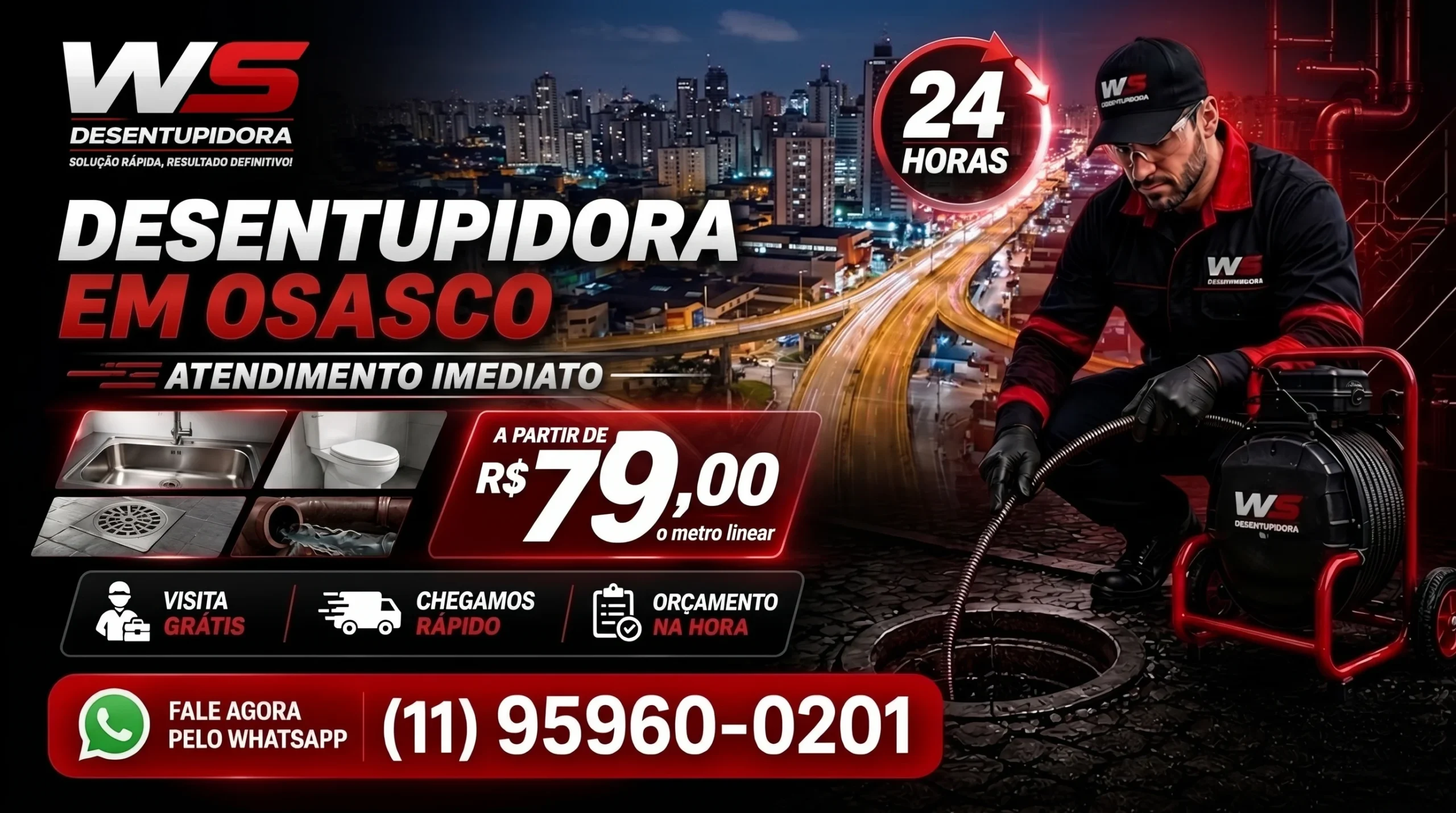 Desentupidora em Osasco menor preço para pia ralo vaso cano e esgoto
